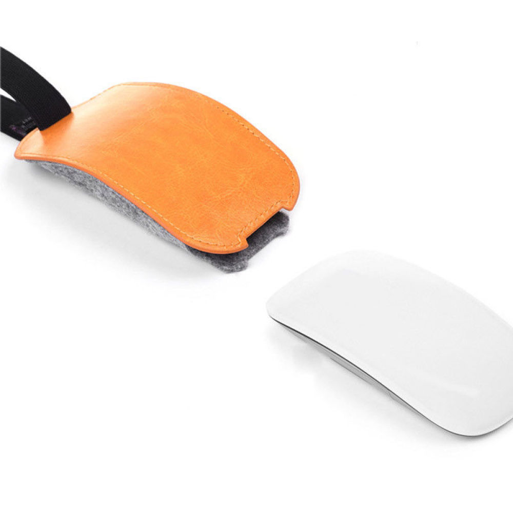 Travel Accessories Apple - Orange PU Leather Felt Mouse Pouch